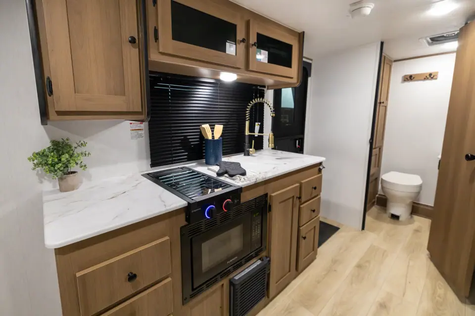 Apex Nano 190RBS 2026 — cuisine (comptoir, plaque de cuisson, micro-ondes)